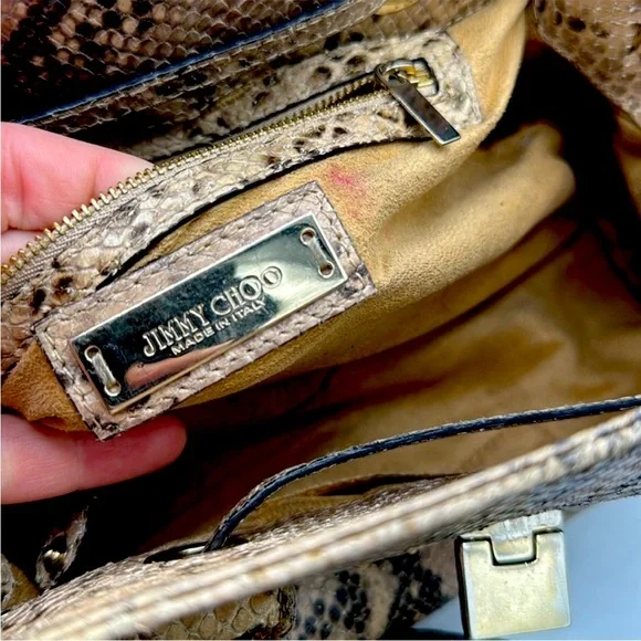 Jimmy Choo Rosalie Python-Embossed Handbag Tan Snake Print Satchel - Picture 12 of 15